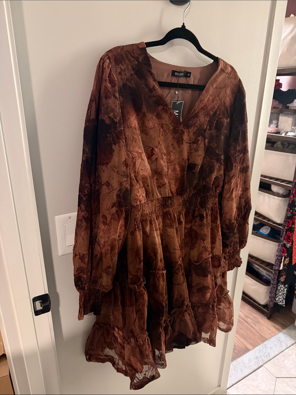 Mikarose Brown Marble-Print V-Neck Mini Dress